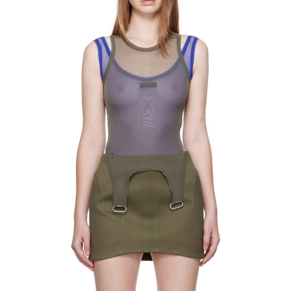 MUGLER
Khaki & Blue Mesh Love Tank Bodysuit - Picture 2 of 2
